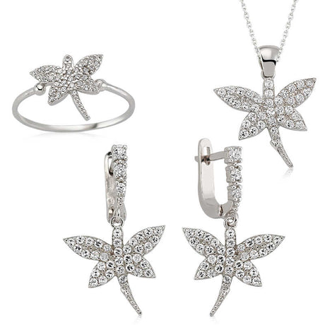 Sterling Silver Cubic Zirconia Dragonfly Jewelry Set