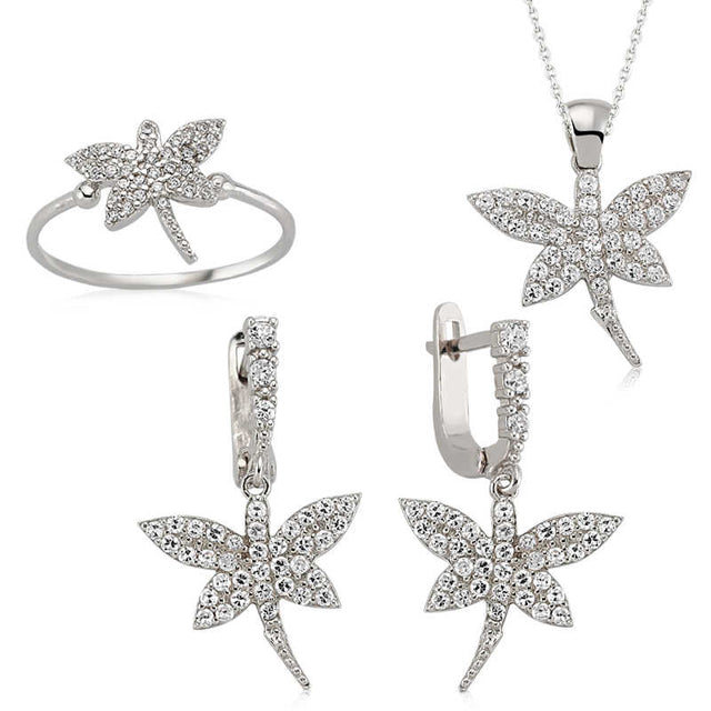 Sterling Silver Cubic Zirconia Dragonfly Jewelry Set