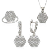 Sterling Silver Hexagon Pave Jewelry Set - Sparkle & Elegance