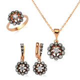 Jewelry Set - Rose Gold Plated Silver & Zirconia Floral Cluster
