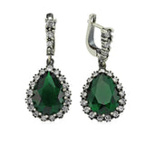 Sterling Silver Emerald Green Teardrop Drop Earrings - Vintage Halo