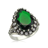 Sterling Silver Pear Green Gemstone Halo Ring - Vintage Statement Style