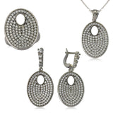 Jewelry Set - Silver Oval Pave White Stone Statement