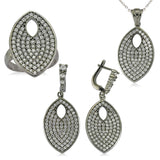 Jewelry Set - Oxidized Sterling Silver Tone CZ Marquise Design