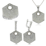 Sterling Silver Cubic Zirconia Pave Hexagon Jewelry Set