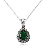 Necklace - Sterling Silver Teardrop Emerald Halo Pendant