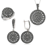 Sterling Silver Marcasite Jewelry Set - Intricate Mandala Design