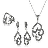 Sterling Silver Marcasite Jewelry Set - Ornate Scrollwork Design