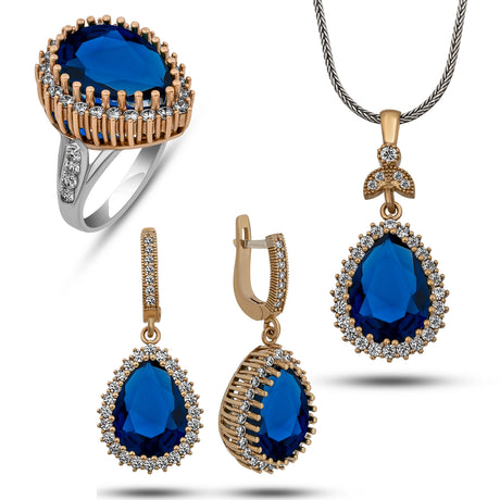Jewelry Set - Dark Blue Zircon Rose Gold Tone Hurrem Style
