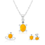 Adorable Sterling Silver Orange Enamel Turtle Kids' Jewelry Set