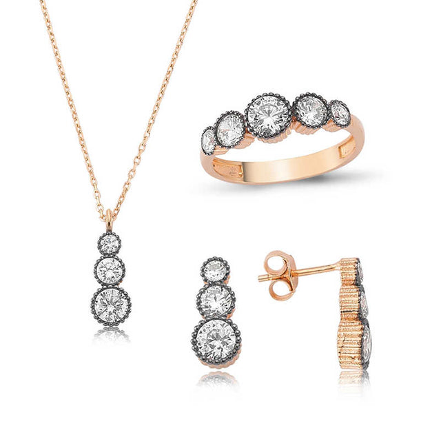 Rose Gold Plated Silver Diamond Model Jewelry Set - Graduated Stone Design