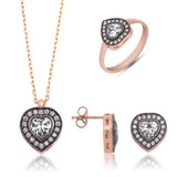 Heart Halo Jewelry Set - Rose Gold-Tone with Sparkling Stones