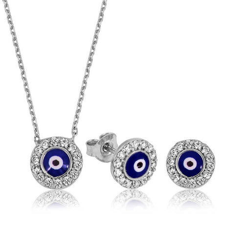 Sterling Silver Evil Eye Halo Jewelry Set - Sparkling Protection
