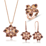 Rose Gold Tone Floral Enamel & Gemstone Statement Jewelry Set
