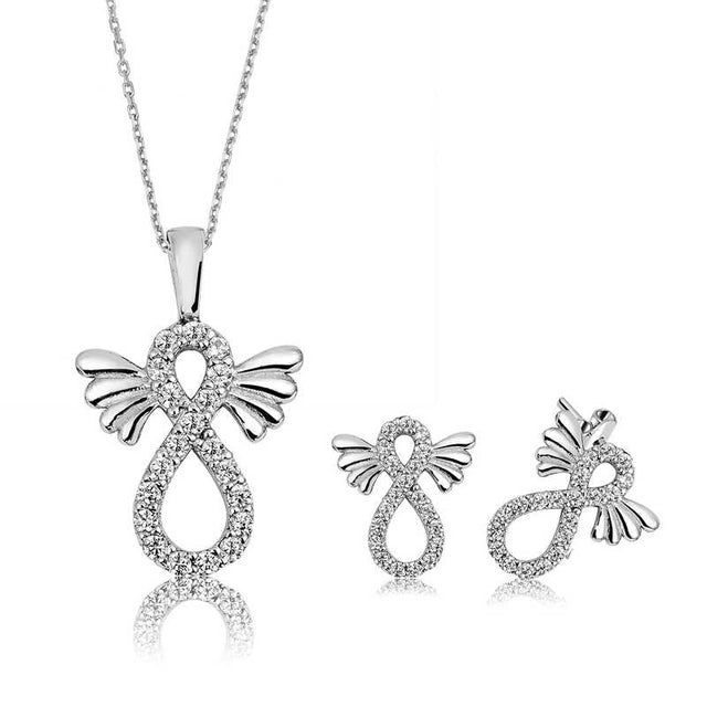 Jewelry Set - Sterling Silver Winged Infinity with Pave Zirconia