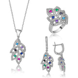 Sterling Silver Multi-Color Gemstone Leaf Jewelry Set