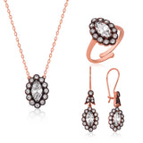 Rose Gold Plated Sterling Silver Marquise Halo Jewelry Set