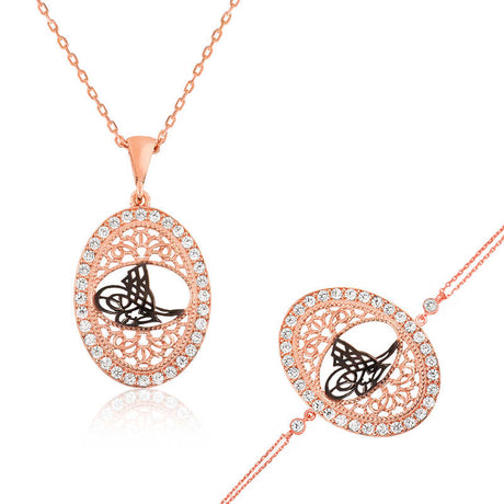 Rose Gold Plated Ottoman Tughra Filigree Jewelry Set