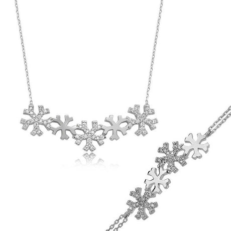 Sterling Silver Snowflake Necklace & Bracelet Set - Zirconia