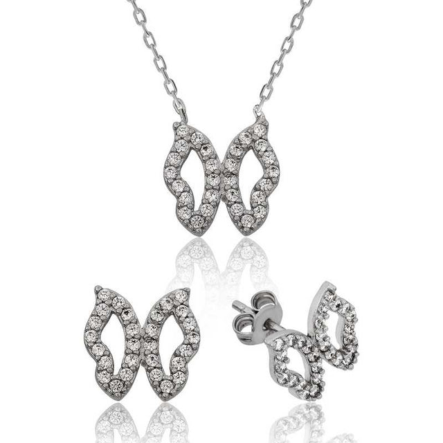 Jewelry Set - Sterling Silver Zirconia Butterfly Design