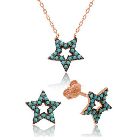 Rose Gold Plated Sterling Silver Turquoise Star Jewelry Set