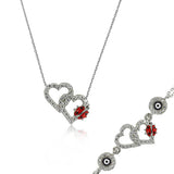Jewelry Set - Sterling Silver Tone Pave Hearts & Lucky Ladybug