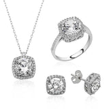 Sterling Silver Cushion Halo Solitaire Cubic Zirconia Jewelry Set