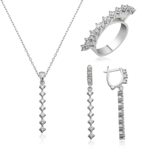 Sterling Silver Dainty Sparkle Cubic Zirconia Jewelry Set