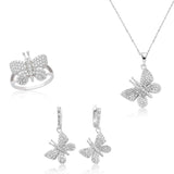 Sterling Silver-Tone Pavé Butterfly Jewelry Set - Cubic Zirconia