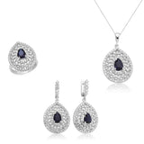 Sterling Silver Sapphire & Zircon Teardrop Cluster Jewelry Set