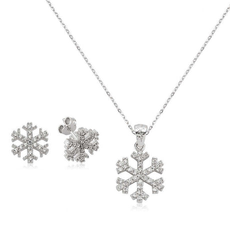 Sparkling Snowflake Necklace & Earring Set - Sterling Silver Zirconia