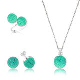 Sterling Silver Green Crystal Shimmer Ball Jewelry Set