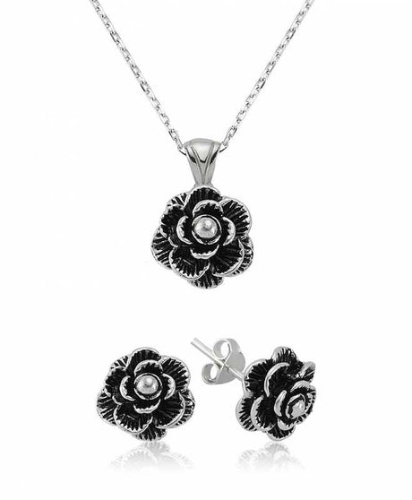 Jewelry Set - Sterling Silver Oxidized Floral Design