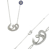 Sterling Silver Tone Vav Calligraphy Set with Evil Eye Charm