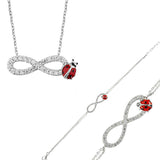 Sterling Silver Cubic Zirconia Infinity Ladybug Charm Set