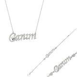 Silver-Tone 'Canim' Script Heart Jewelry Set with Dazzling Stones