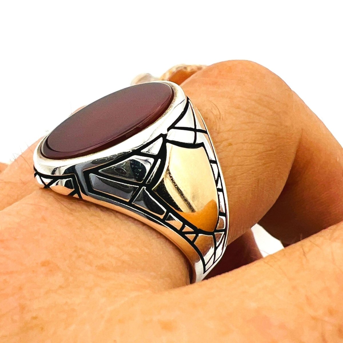 Step into Elegance with our Men's Red Agate Stone Ring