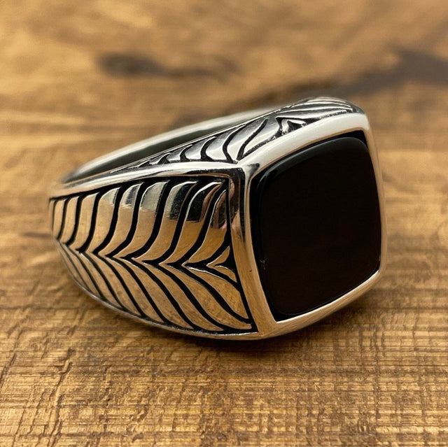 Sterling Silver 925 Handmade Black Onyx Men's Ring