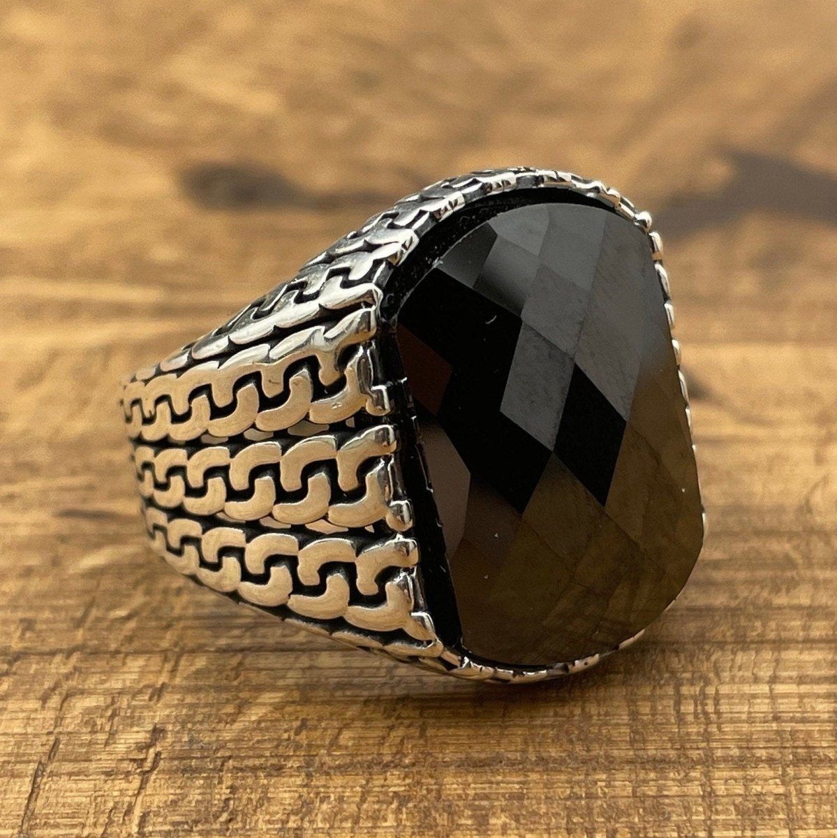 Sterling Silver 925 Handmade Black Zircon Men's Ring