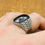 Sterling Silver 925 Handmade Black Zircon Men's Ring