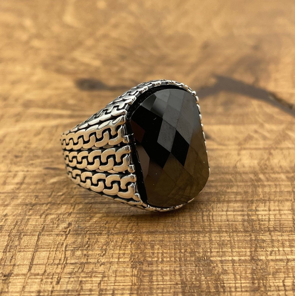 Sterling Silver 925 Handmade Black Zircon Men's Ring