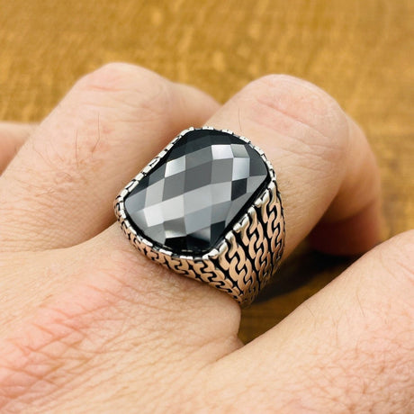 Sterling Silver 925 Handmade Black Zircon Men's Ring