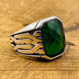 Sterling Silver 925 Handmade Emerald Stone Men's Ring