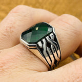 Sterling Silver 925 Handmade Emerald Stone Men's Ring