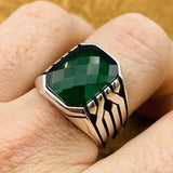 Sterling Silver 925 Handmade Emerald Stone Men's Ring