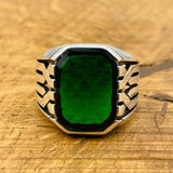 Sterling Silver 925 Handmade Emerald Stone Men's Ring