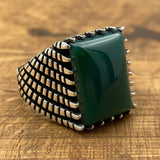 Sterling Silver 925 Handmade Green Agate Men's Ring