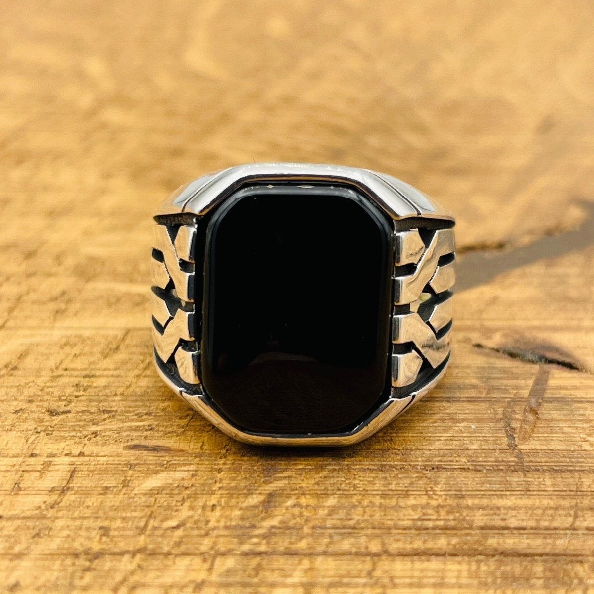 Sterling Silver 925 Handmade Onyx Stone Men's Ring