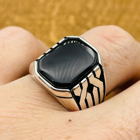 Sterling Silver 925 Handmade Onyx Stone Men's Ring