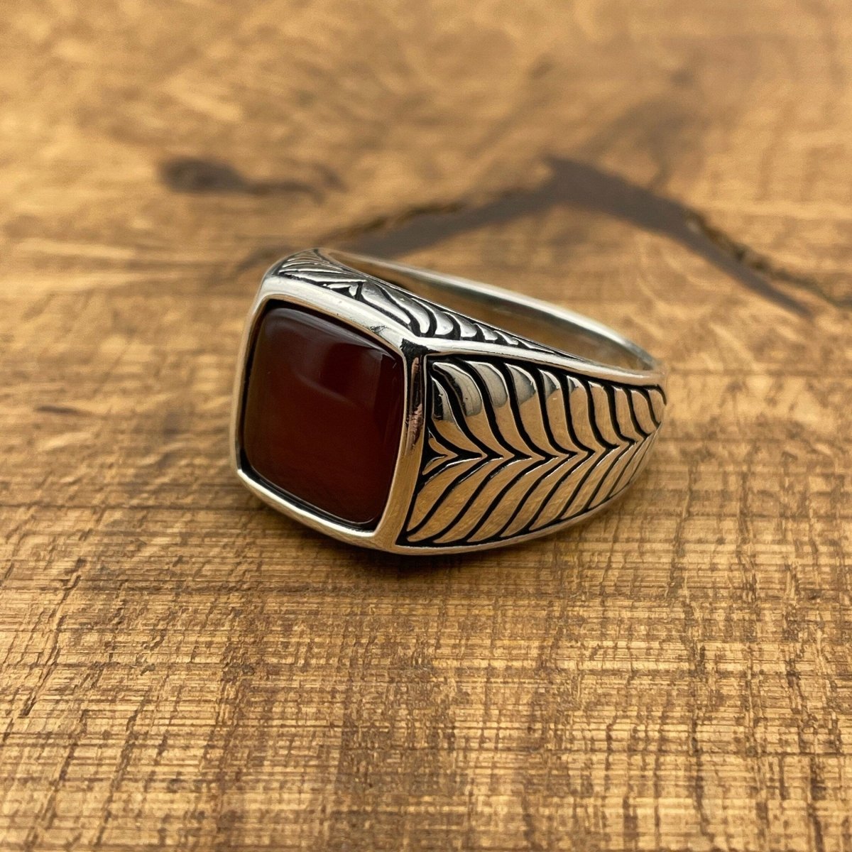 Sterling Silver 925 Handmade Red Agate Men's Ring